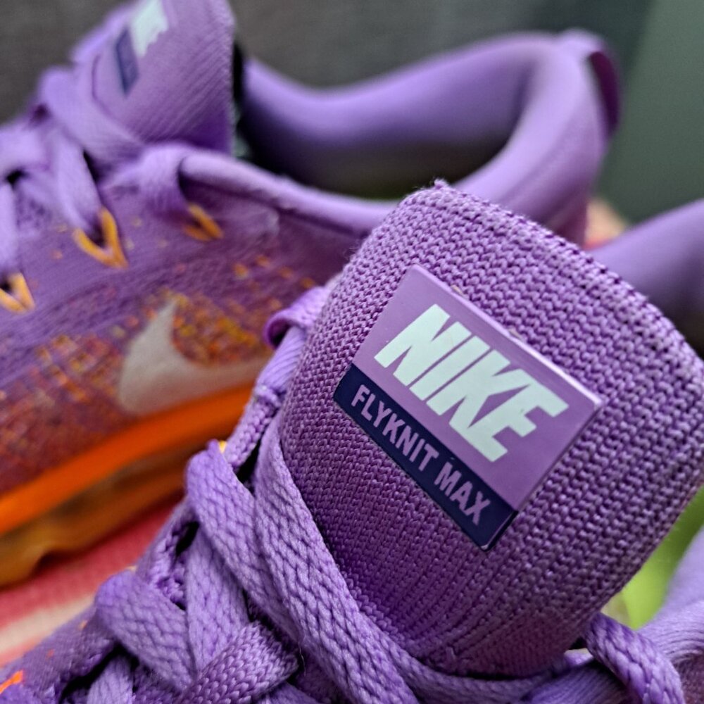 %NIKE FLYKNIT MAX ATOMIC PURPLE/ORANGE/MANGO US 9.5 Women 620659-500 A7 - Picture 12 of 13